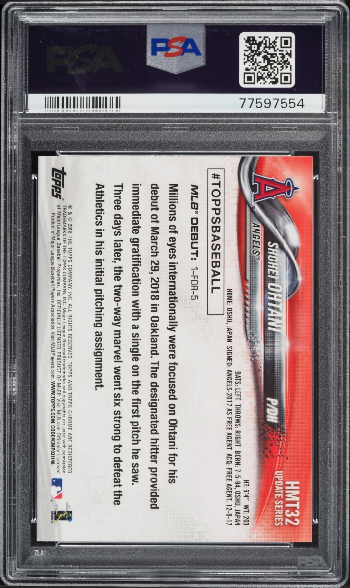 2018 Topps Chrome Update Shohei Ohtani ROOKIE #HMT32 PSA 10 GEM MINT