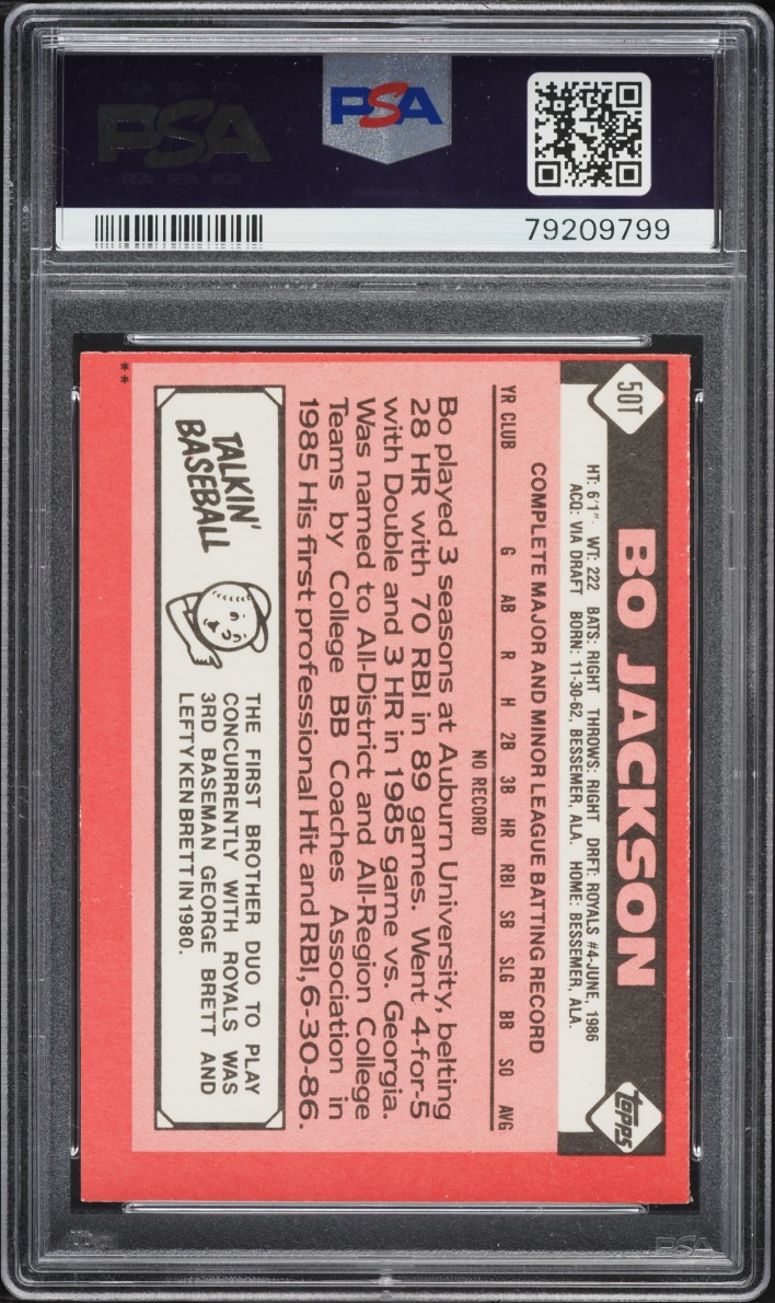 1986 Topps Traded Bo Jackson ROOKIE #50T PSA 5 EX