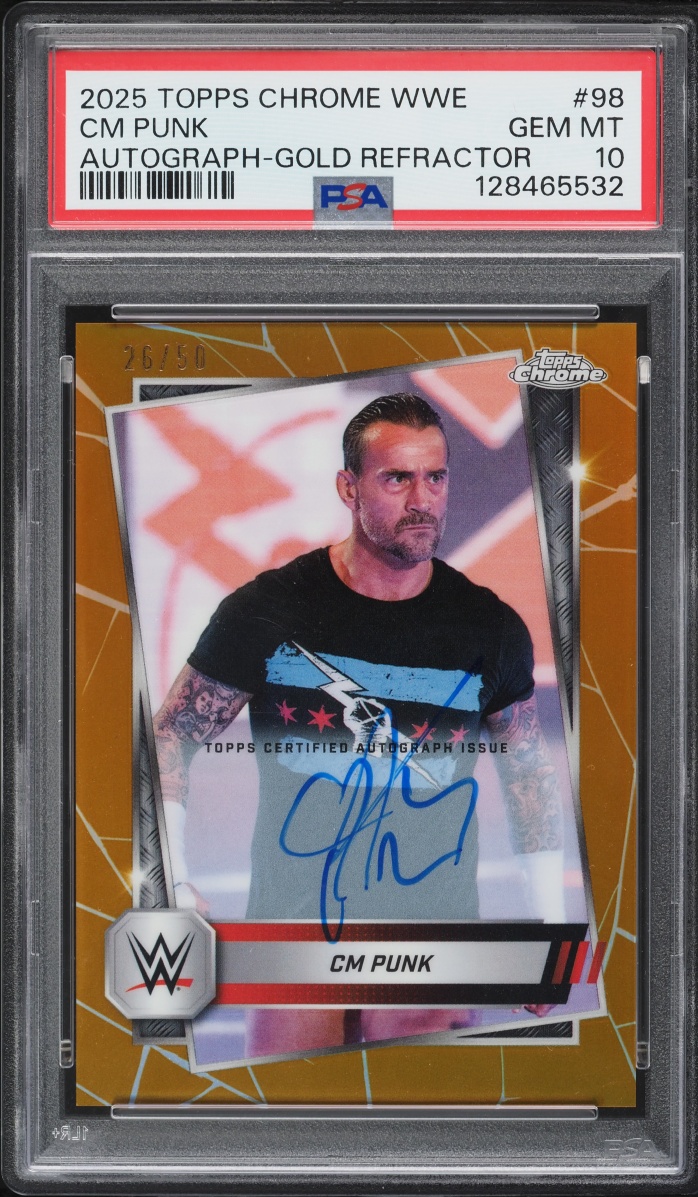 2025 Topps Chrome WWE Gold Refractor CM Punk AUTO /50 #98 PSA 10 GEM MINT