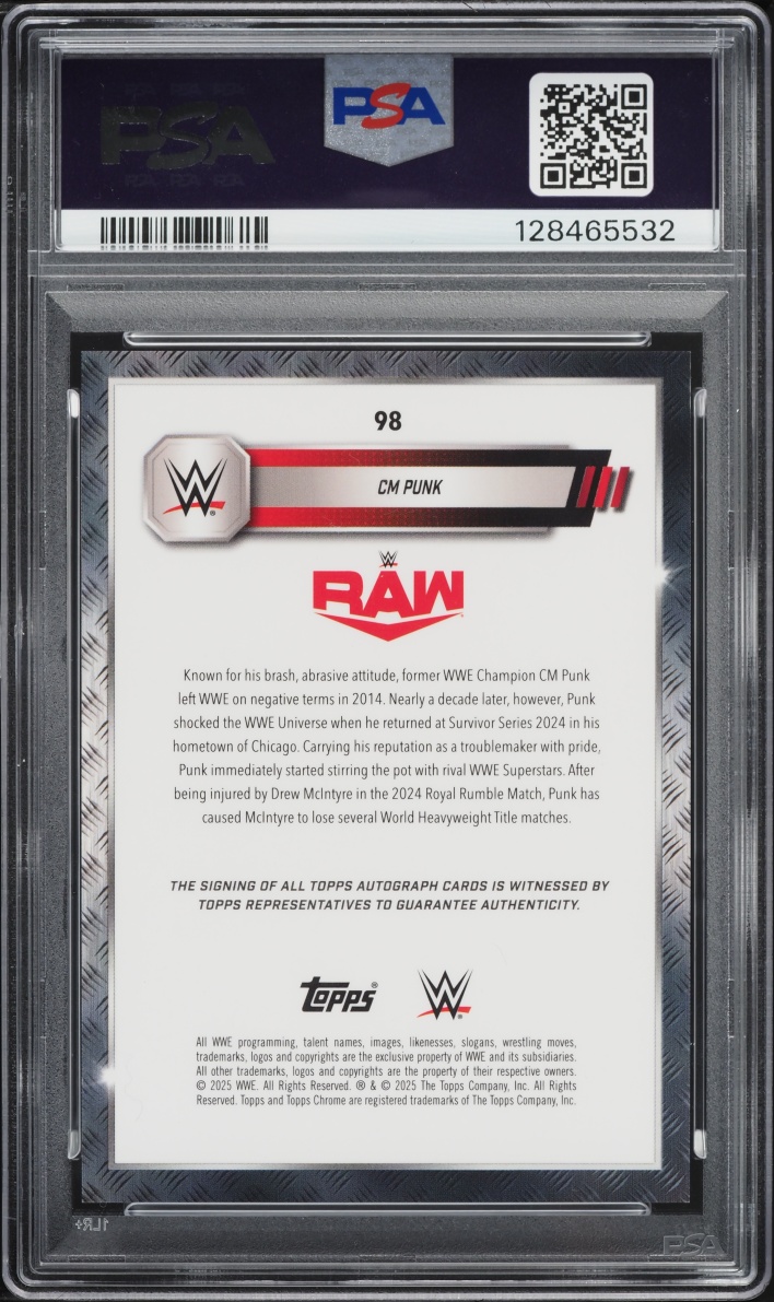 2025 Topps Chrome WWE Gold Refractor CM Punk AUTO /50 #98 PSA 10 GEM MINT