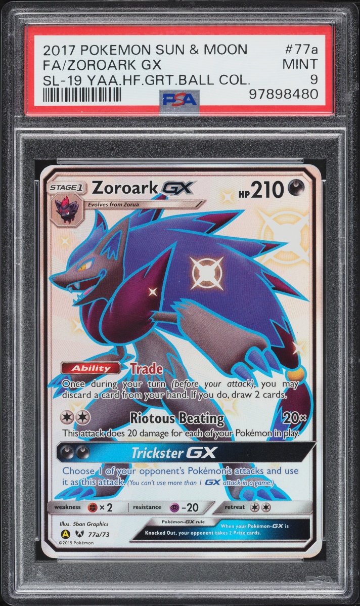 2017 Pokemon Sun & Moon Hidden Fates Shiny Vault Full Art Zoroark GX #77a PSA 9 MINT