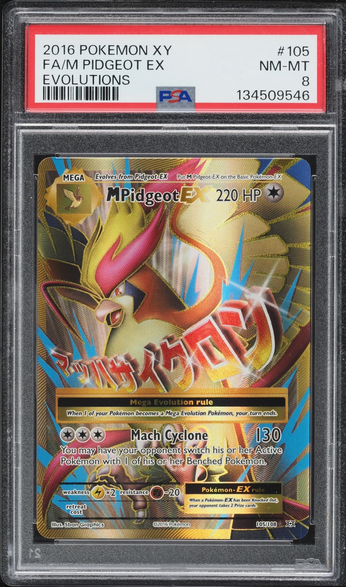 2016 Pokemon XY Evolutions Full Art M Pidgeot EX #105 PSA 8 NM-MT