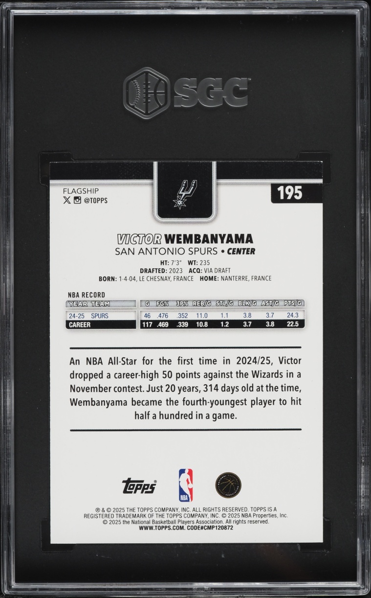 2025 Topps Rainbow Foilboard Victor Wembanyama #195 SGC 10 GEM MINT