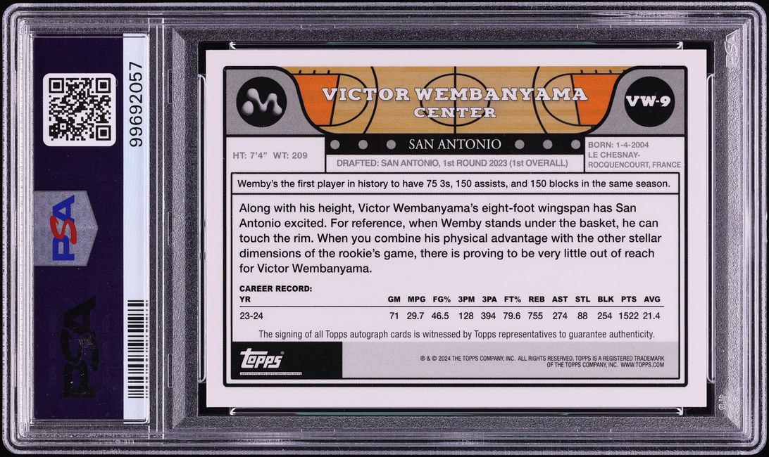 2023 Topps Mercury Insert Black Refractor Victor Wembanyama ROOKIE AUTO /10 #VW-9 PSA 9 MINT