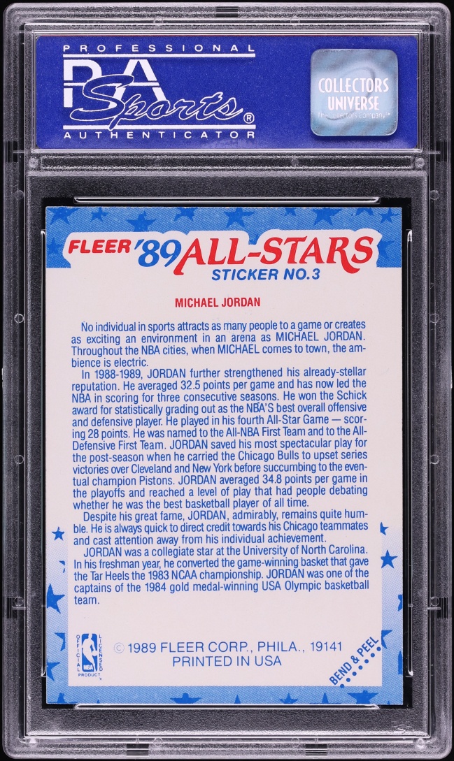 1989 Fleer Sticker Michael Jordan #3 PSA 10 GEM MINT