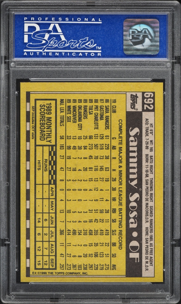 1990 Topps Sammy Sosa ROOKIE #692 PSA 9 MINT