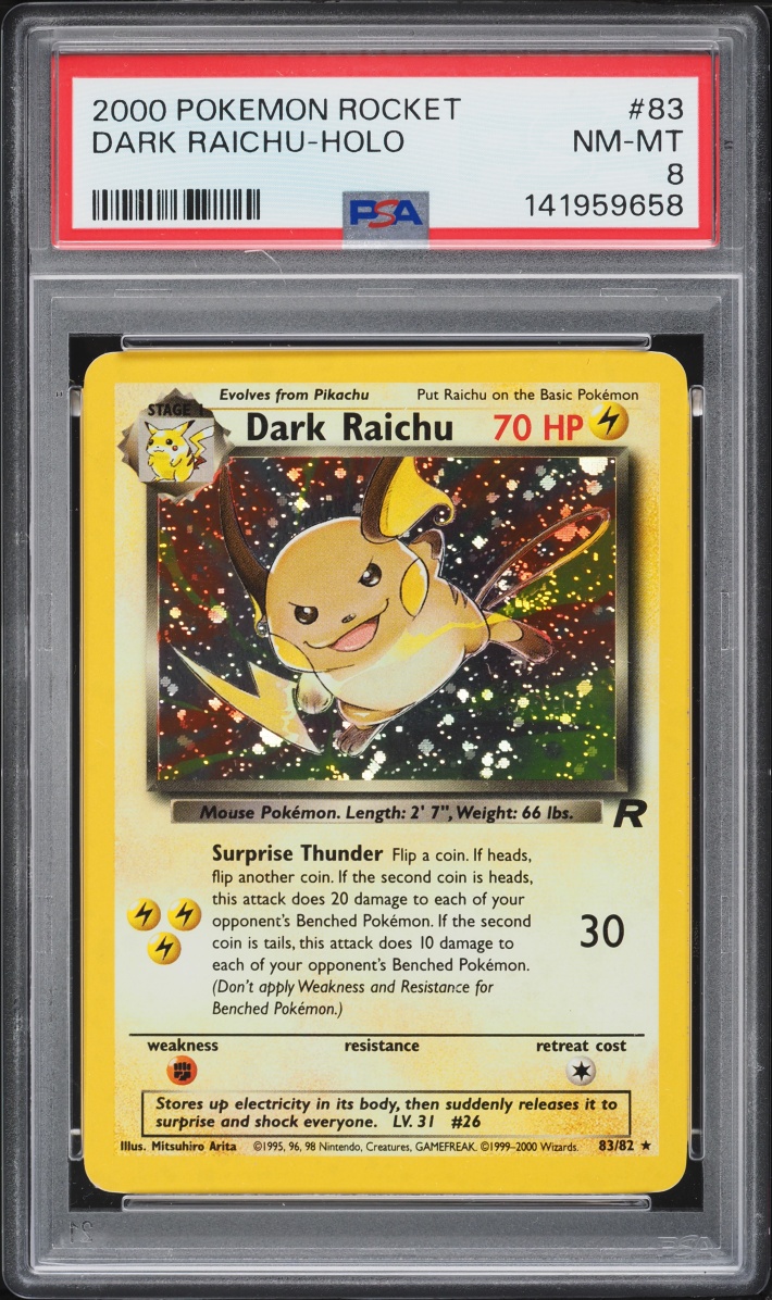 2000 Pokemon Team Rocket Holo Dark Raichu #83 PSA 8 NM-MT