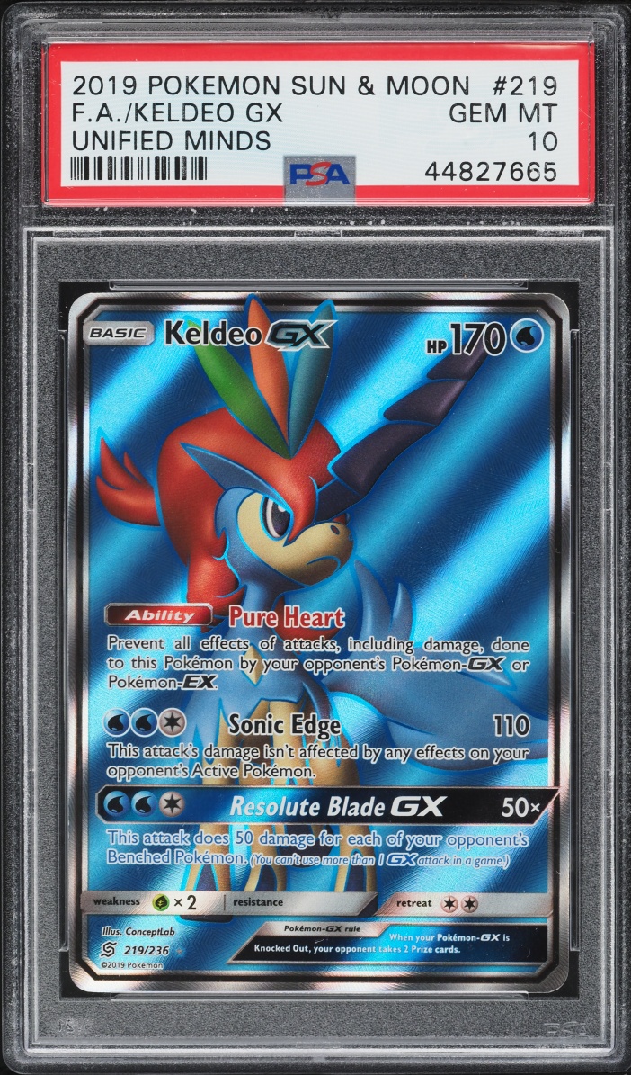 2019 Pokemon Sun & Moon Unified Minds Full Art Keldeo GX #219 PSA 10 GEM MINT