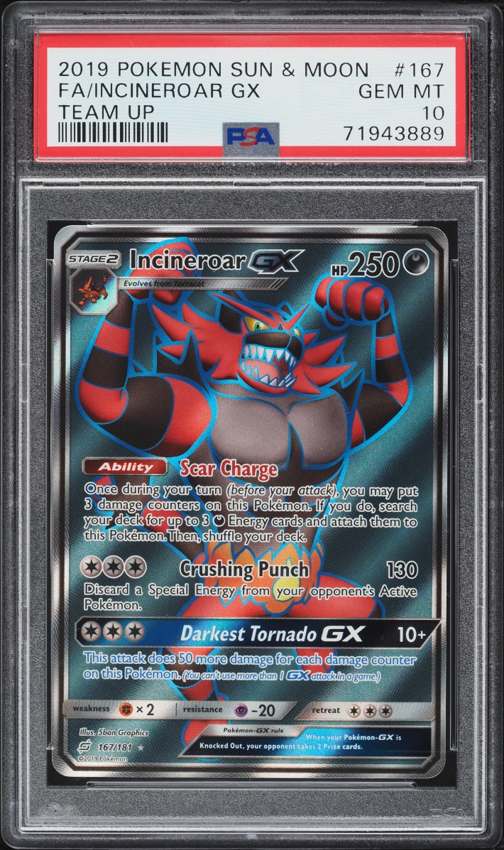 2019 Pokemon Sun & Moon Team Up Full Art Incineroar GX #167 PSA 10 GEM MINT