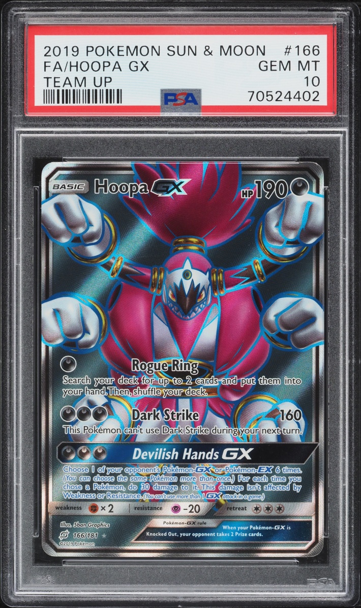 2019 Pokemon Sun & Moon Team Up Full Art Hoopa GX #166 PSA 10 GEM MINT