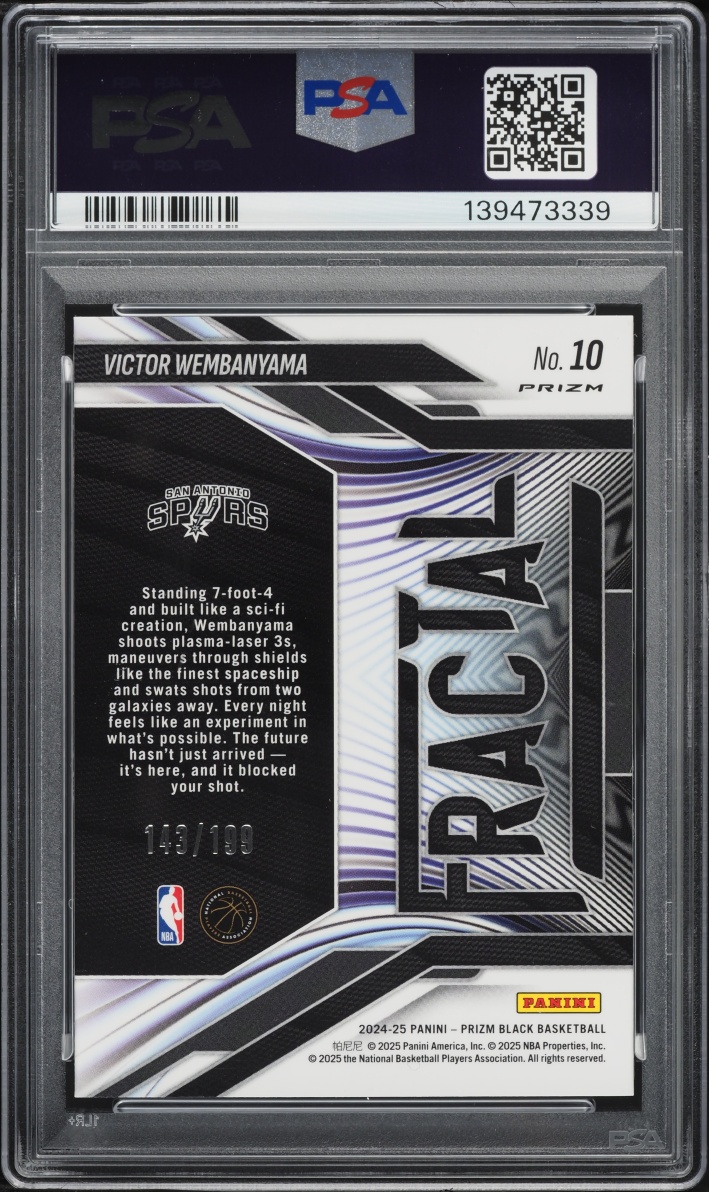 2024 Panini Prizm Black Fractal Blue Victor Wembanyama /199 #10 PSA 10 GEM MINT