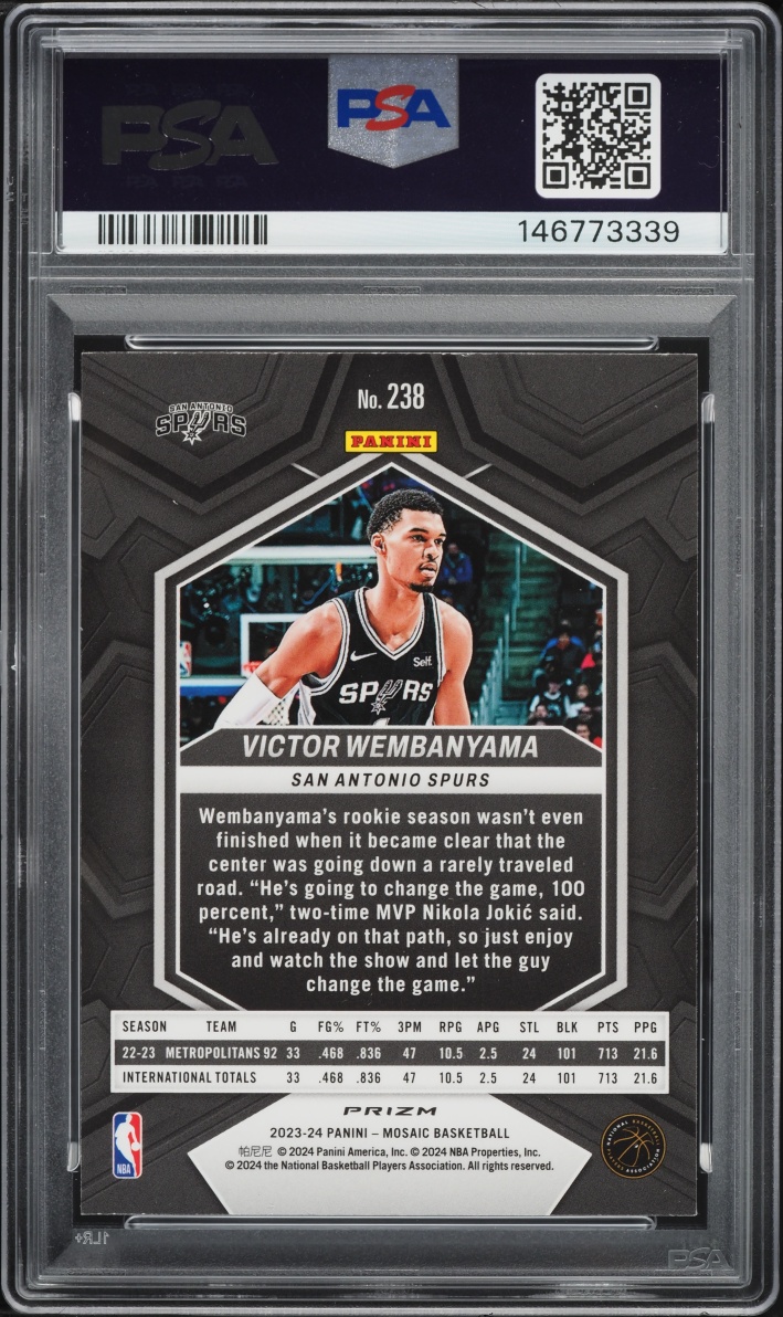 2023 Panini Mosaic Reactive Yellow Victor Wembanyama ROOKIE #238 PSA 10 GEM MINT