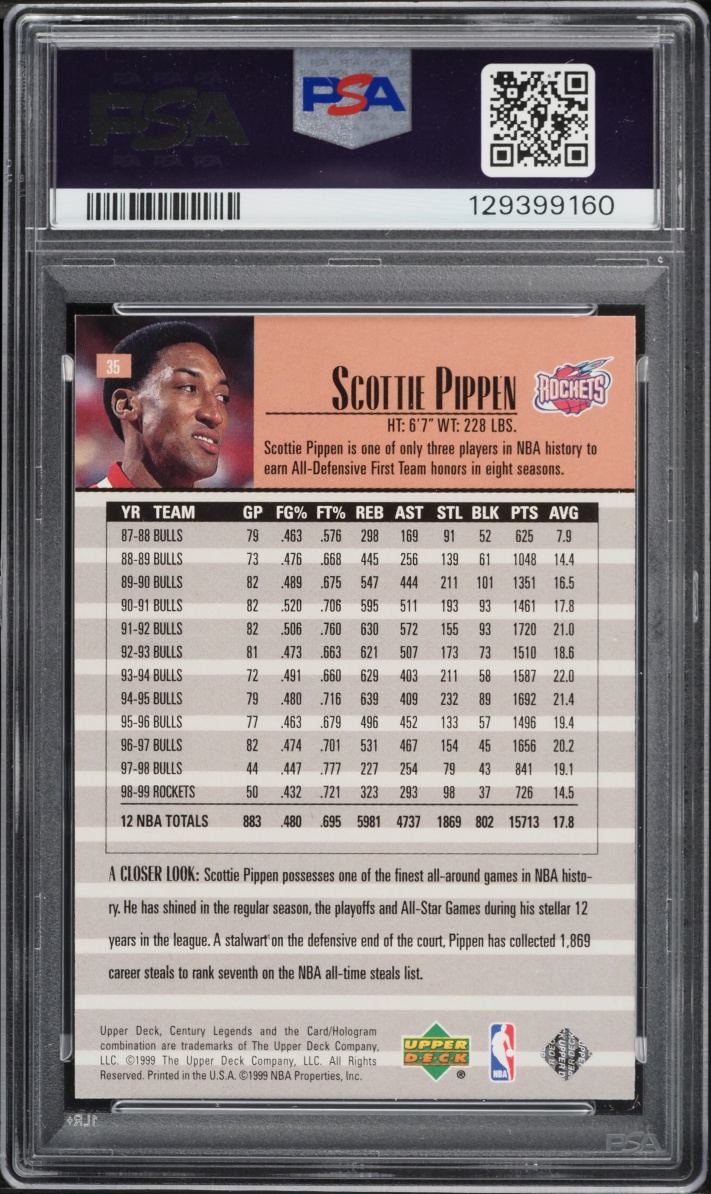 1998 Upper Deck Century Legends Scottie Pippen #35 PSA 10 GEM MINT