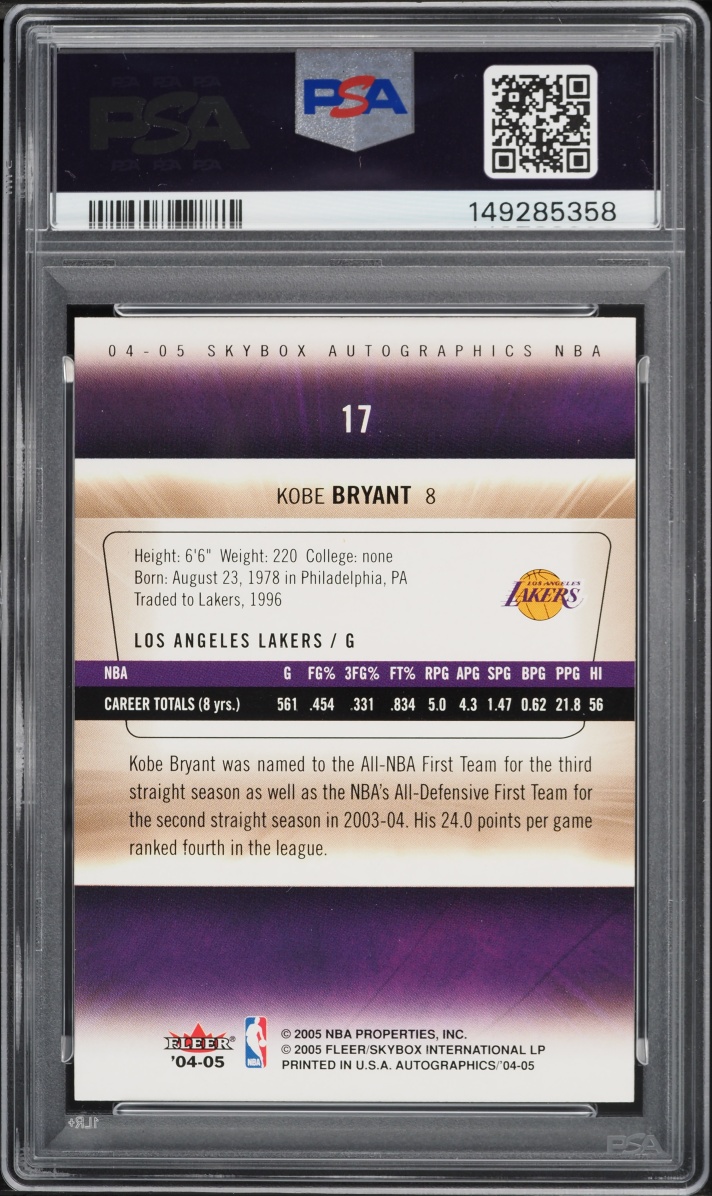 2004 Skybox Autographics Kobe Bryant #17 PSA 8 NM-MT