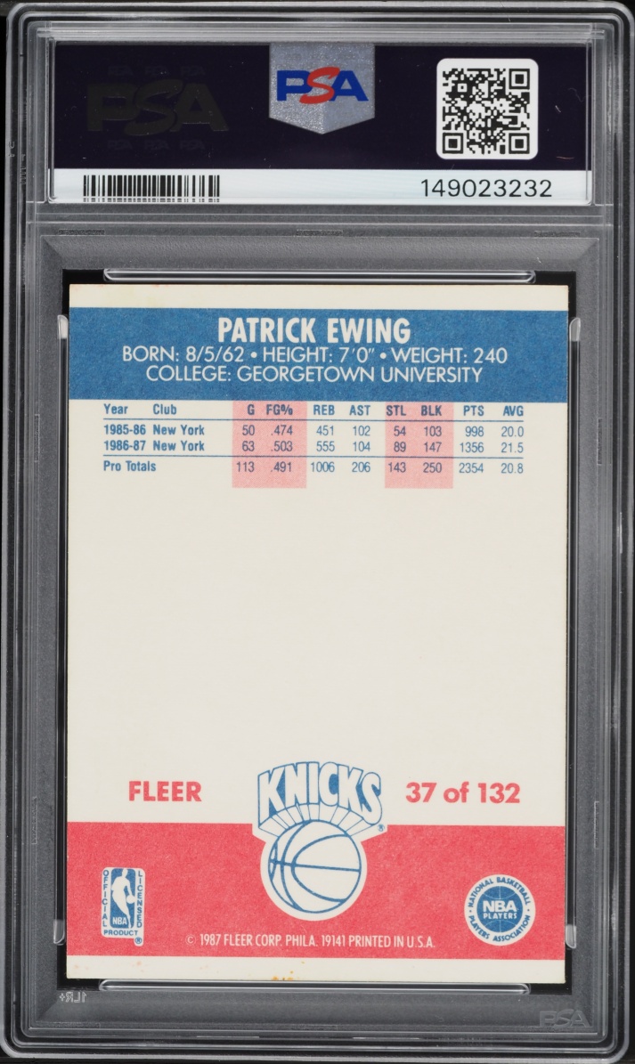 1987 Fleer Basketball Patrick Ewing #37 PSA 8 NM-MT