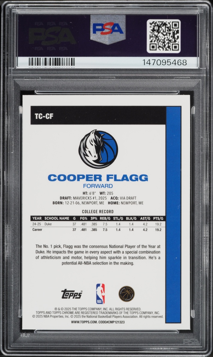 2025 Topps Chrome Silver Pack Cooper Flagg ROOKIE #TC-CF PSA 8 NM-MT