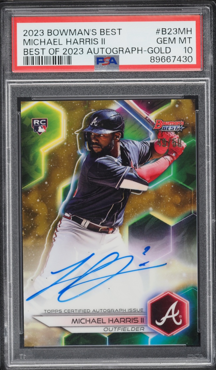 2023 Bowman's Best Gold Refractor Michael Harris II ROOKIE AUTO /50 #B23-MH PSA 10 GEM MINT