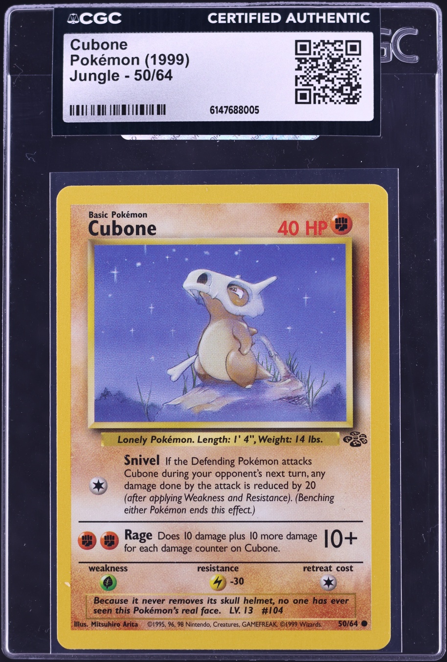 1999 Pokemon Jungle Cubone #50 CGC AUTH