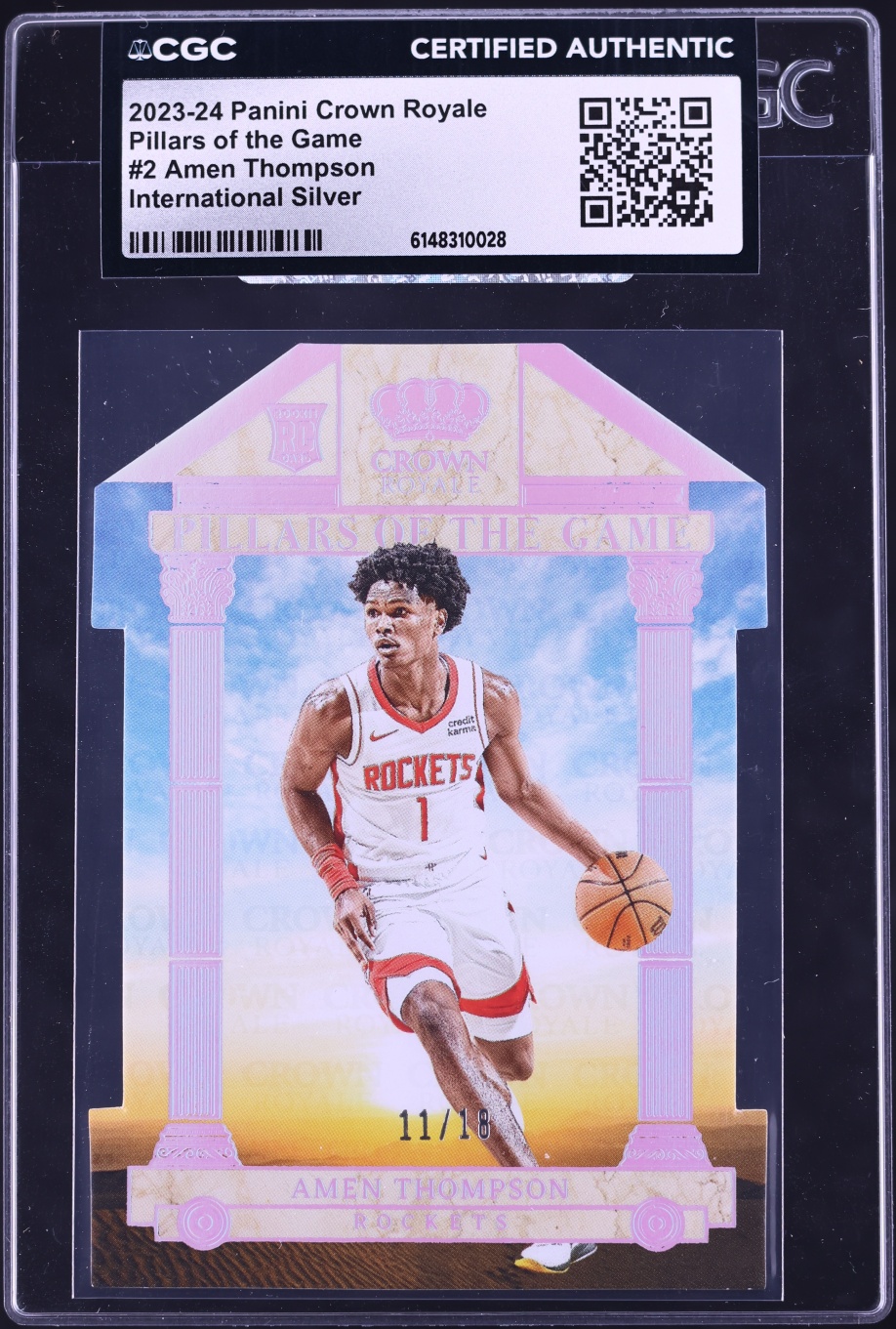 2023 Crown Royale Pillars Of Game International Silver Die-Cut Amen Thompson RC /18 #2 CGC AUTH