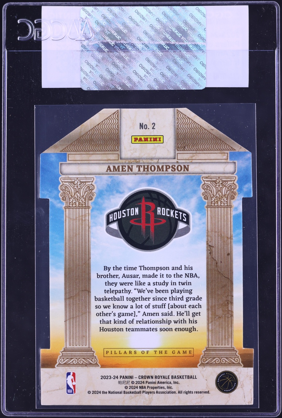 2023 Crown Royale Pillars Of Game International Silver Die-Cut Amen Thompson RC /18 #2 CGC AUTH