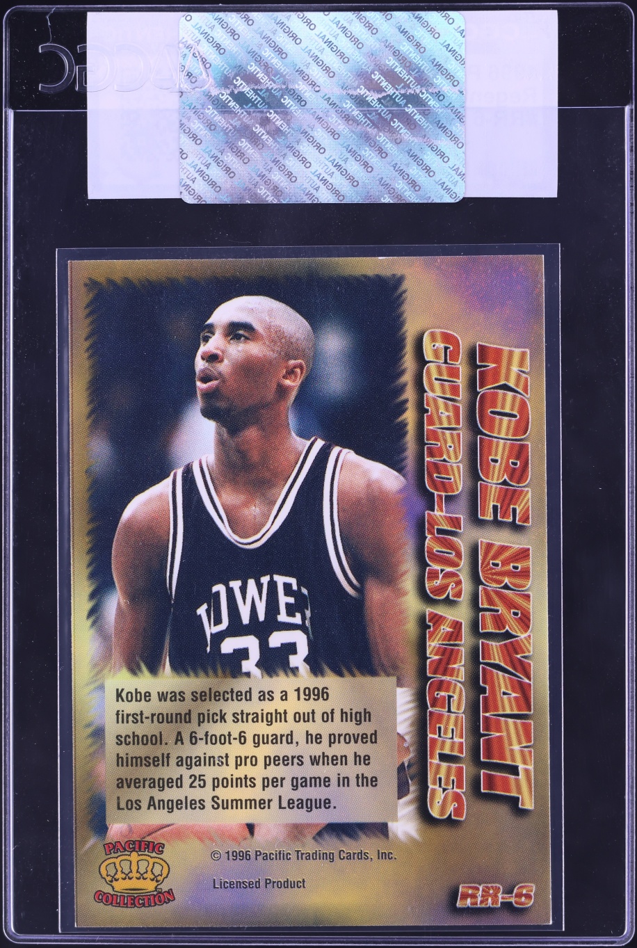1996 Pacific Power Regents Of Roundball Kobe Bryant ROOKIE #RR-6 CGC AUTH