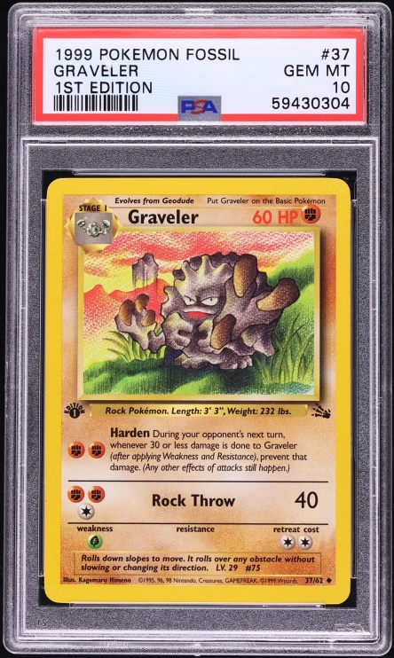 1999 Pokemon Fossil 1st Edition Graveler #37 PSA 10 GEM MINT