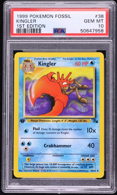 1999 Pokemon Fossil 1st Edition Kingler #38 PSA 10 GEM MINT