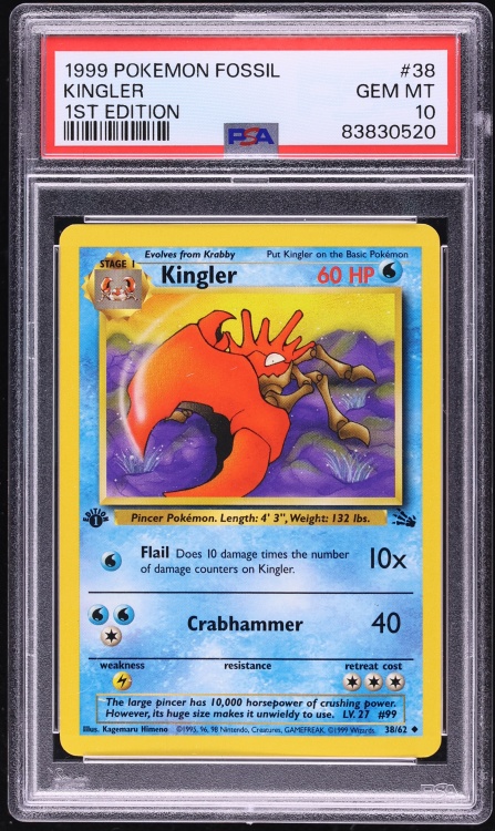 1999 Pokemon Fossil 1st Edition Kingler #38 PSA 10 GEM MINT