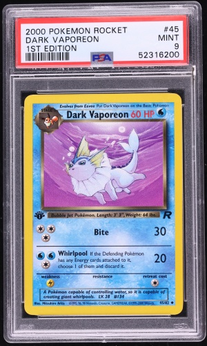 2000 Pokemon Team Rocket 1st Edition Dark Vaporeon #45 PSA 9 MINT
