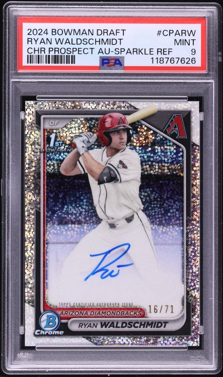 2024 Bowman Chrome Draft Sparkle Refractor Ryan Waldschmidt PROSPECT AUTO /71 #CPARW PSA 9 MINT