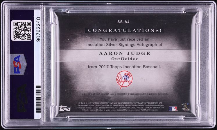 2017 Topps Inception Silver Signings Gold Aaron Judge ROOKIE AUTO /25 #SS-AJ PSA 9 MINT
