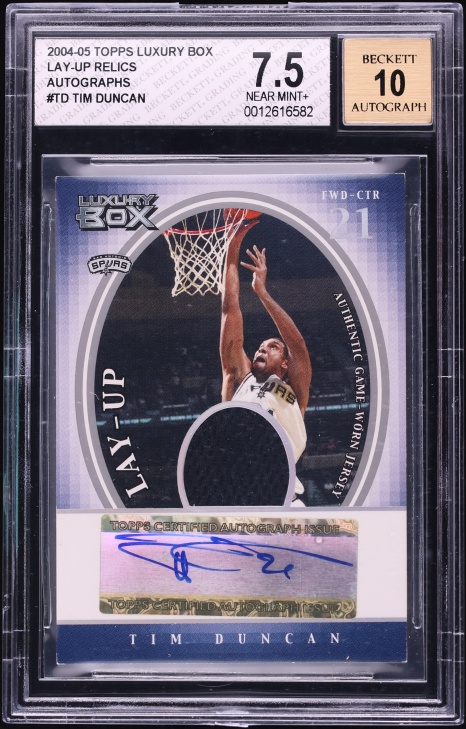 2004 Topps Luxury Box Lay-Up Tim Duncan PATCH AUTO 15/15 #LUA-TD BGS 7.5 NRMT+