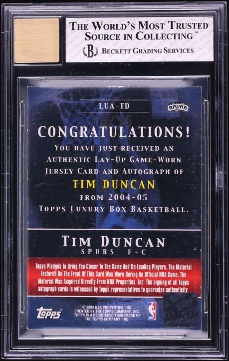 2004 Topps Luxury Box Lay-Up Tim Duncan PATCH AUTO 15/15 #LUA-TD BGS 7.5 NRMT+