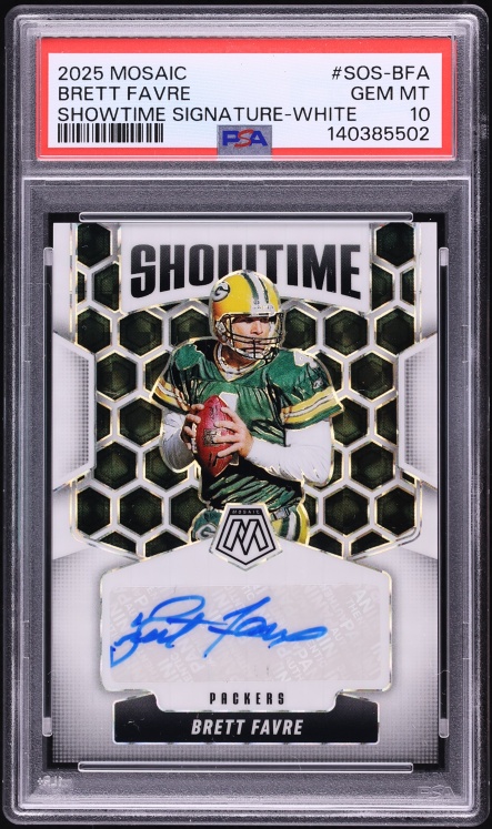 2025 Panini Mosaic Showtime White Brett Favre AUTO /25 #SOS-BFA PSA 10 GEM MINT