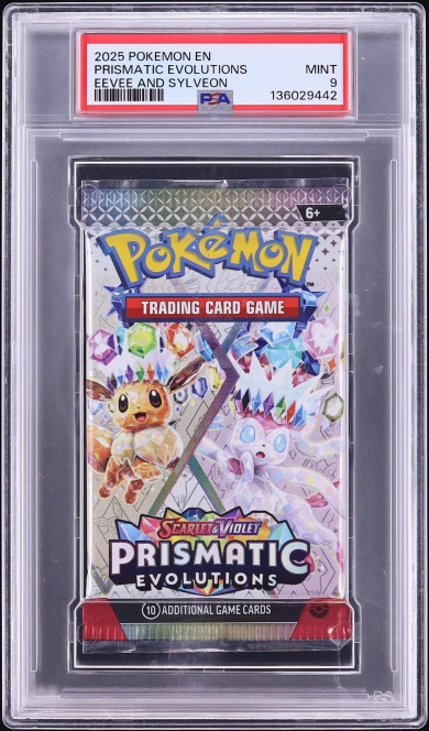 2025 Pokemon Scarlet & Violet Prismatic Evolutions Foil Pack Eevee & Sylveon PSA 9 MINT