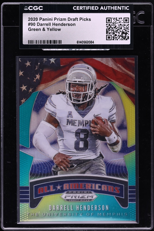 2020 Panini Prizm Draft Picks Green & Yellow Darrell Henderson /249 #90 CGC AUTH