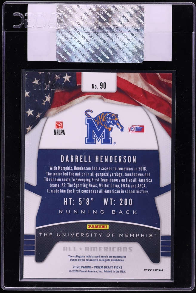 2020 Panini Prizm Draft Picks Green & Yellow Darrell Henderson /249 #90 CGC AUTH