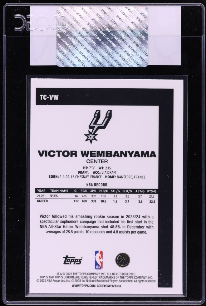 2025 Topps Chrome '80 Silver Pack Victor Wembanyama #TC-VW CGC AUTH