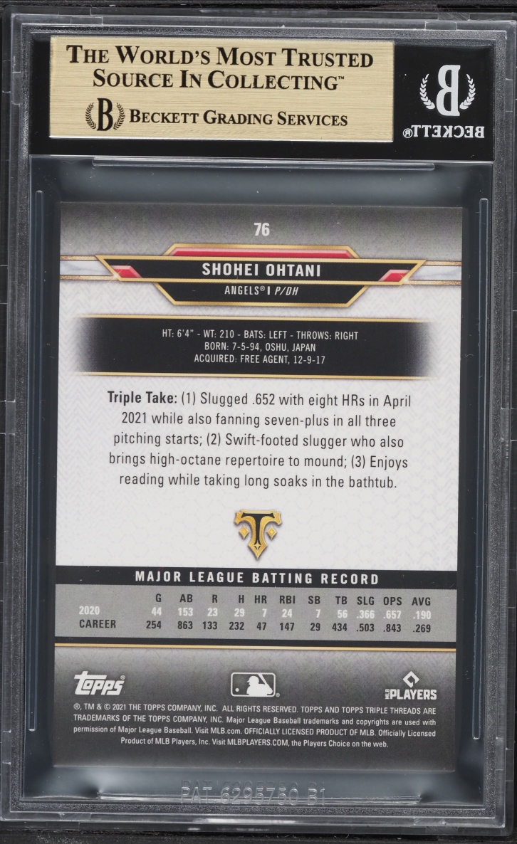 2021 Topps Triple Threads Tourmaline Shohei Ohtani /125 #76 BGS 9.5 GEM MINT