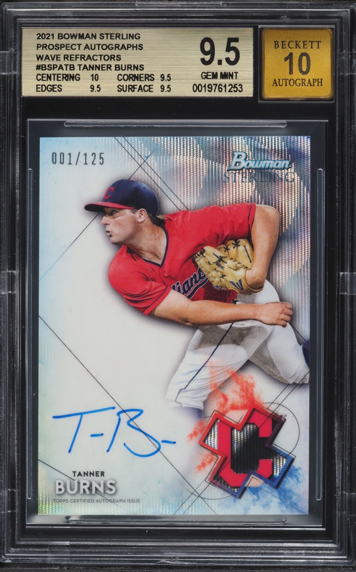 2021 Bowman Sterling Wave Refractor Tanner Burns ROOKIE AUTO 1/125 #BSPA-TB BGS 9.5 GEM MINT