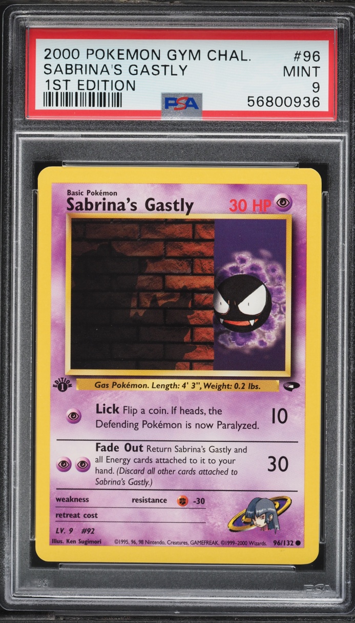 2000 Pokemon Gym Challenge 1st Edition Sabrina's Gastly #96 PSA 9 MINT