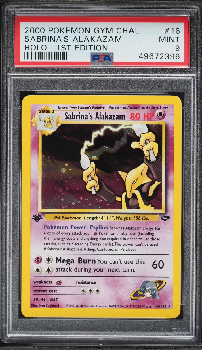 2000 Pokemon Gym Challenge 1st Edition Holo Sabrina's Alakazam #16 PSA 9 MINT
