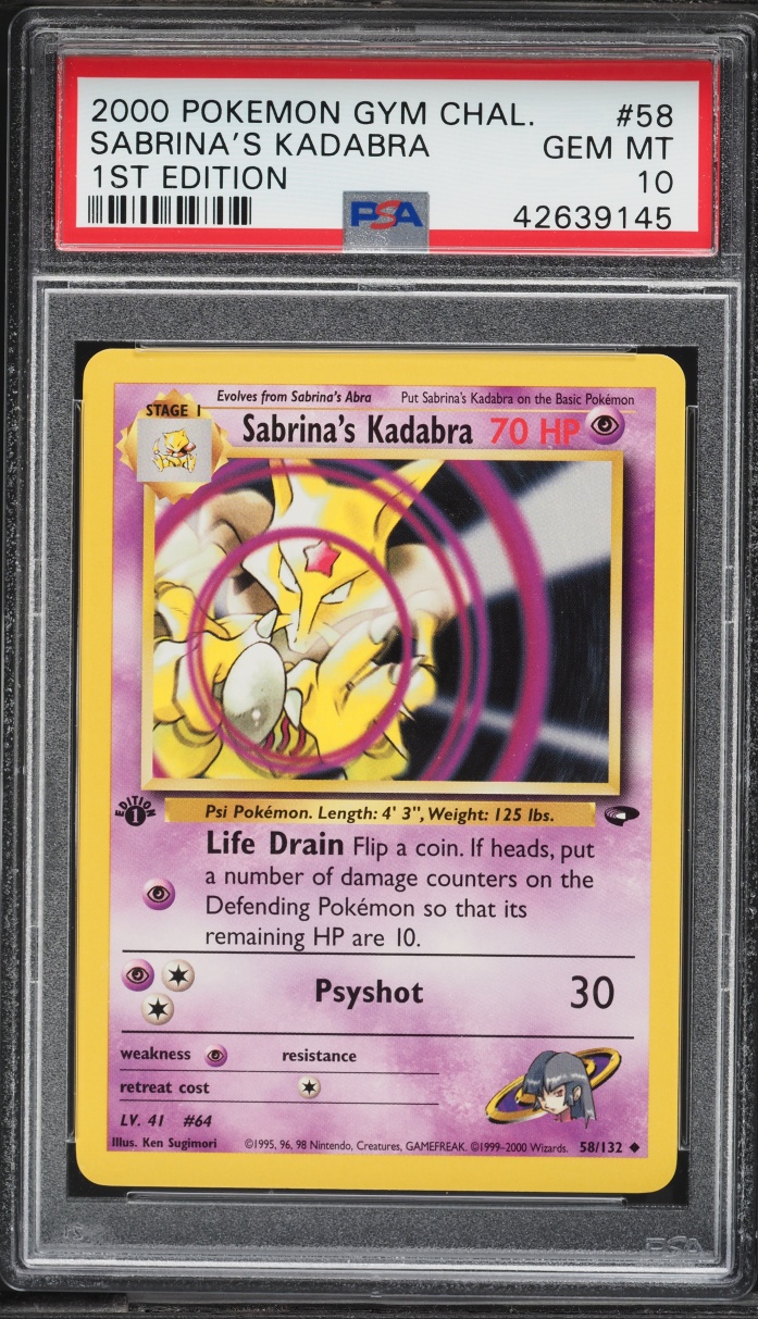 2000 Pokemon Gym Challenge 1st Edition Sabrina's Kadabra #58 PSA 10 GEM MINT