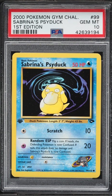 1995 psyduck pokemon card (53/62) (Light Play)  GoldenFishGames proof acrylic case and featuring a striking image of the captivating character 2000 Pokemon Fossil Psyduck #53