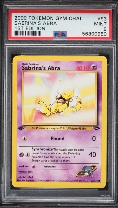 2000 Pokemon Gym Challenge 1st Edition Sabrina's Abra #93 PSA 9 MINT