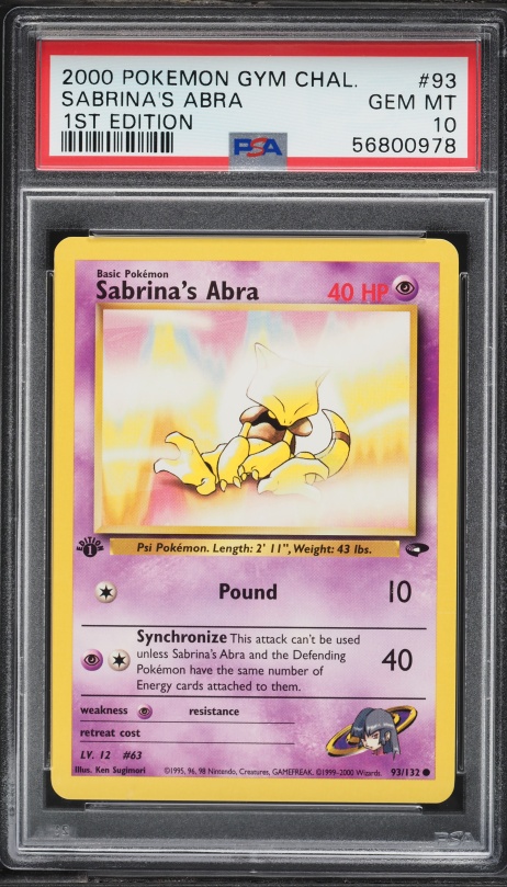 2000 Pokemon Gym Challenge 1st Edition Sabrina's Abra #93 PSA 10 GEM MINT