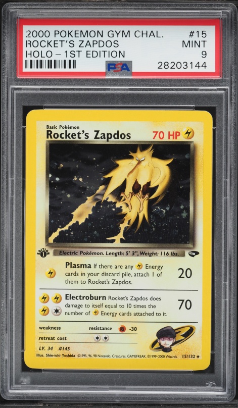 2000 Pokemon Gym Challenge 1st Edition Holo Rocket's Zapdos #15 PSA 9 MINT