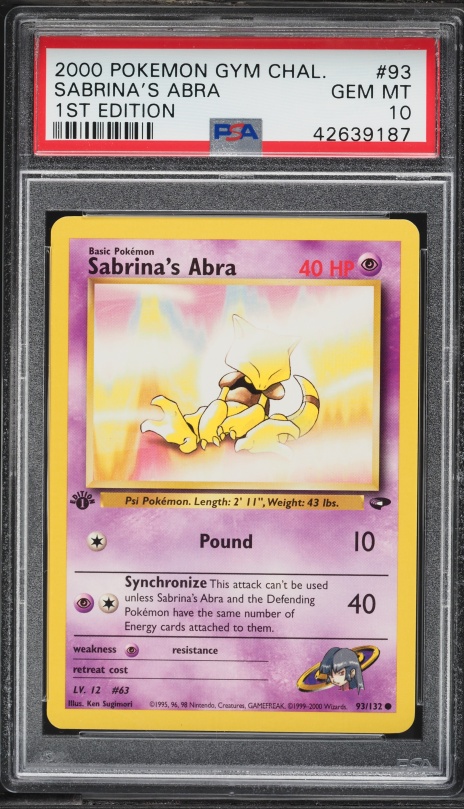 2000 Pokemon Gym Challenge 1st Edition Sabrina's Abra #93 PSA 10 GEM MINT