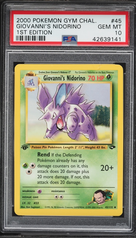 2000 Pokemon Gym Challenge 1st Edition Giovanni's Nidorino #45 PSA 10 GEM MINT