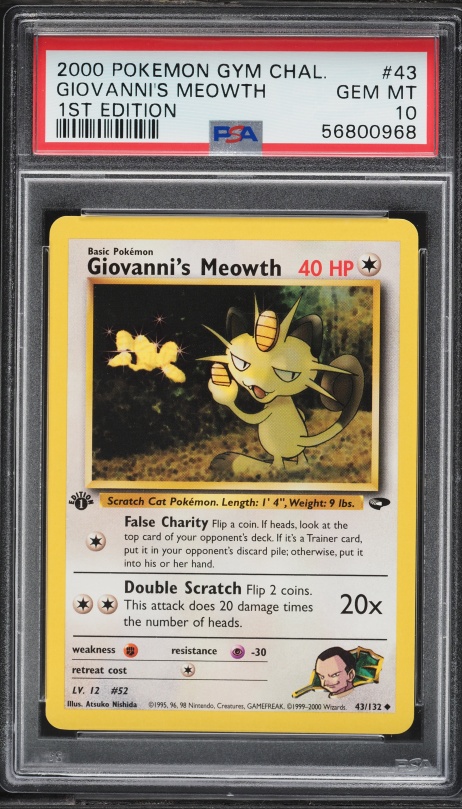 2000 Pokemon Gym Challenge 1st Edition Giovanni's Meowth #43 PSA 10 GEM MINT